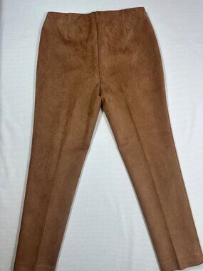 Anne Klein Pants 14 Caramel Brown Faux Suede Tapered Pull On Classic Trousers